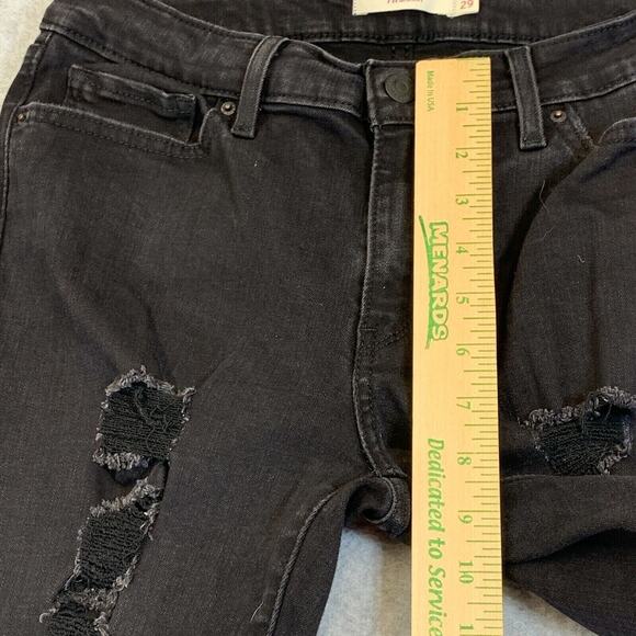 Levis 711 Jeans Womens 29 Black Skinny Stretch Distressed Ripped Pocket Denim - Picture 6 of 9